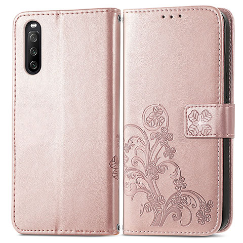 Funda de Cuero Cartera con Soporte Flores Carcasa para Sony Xperia 10 III Rosa