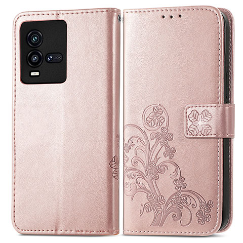 Funda de Cuero Cartera con Soporte Flores Carcasa para Vivo iQOO 10 5G Rosa