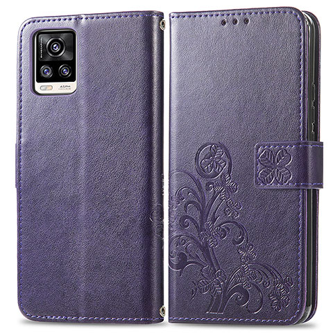 Funda de Cuero Cartera con Soporte Flores Carcasa para Vivo V20 Morado