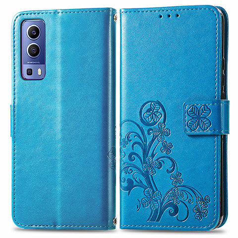 Funda de Cuero Cartera con Soporte Flores Carcasa para Vivo Y75s 5G Azul