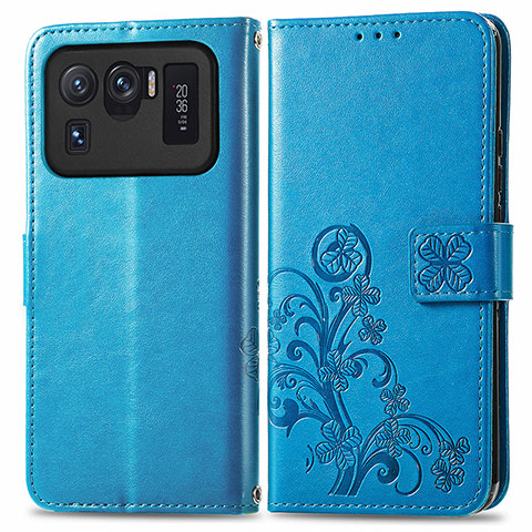 Funda de Cuero Cartera con Soporte Flores Carcasa para Xiaomi Mi 11 Ultra 5G Azul