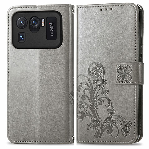 Funda de Cuero Cartera con Soporte Flores Carcasa para Xiaomi Mi 11 Ultra 5G Gris