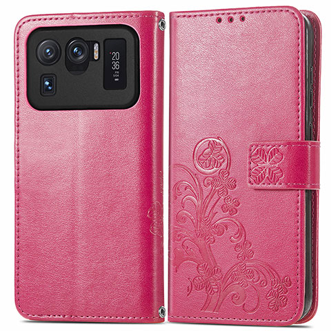 Funda de Cuero Cartera con Soporte Flores Carcasa para Xiaomi Mi 11 Ultra 5G Rojo