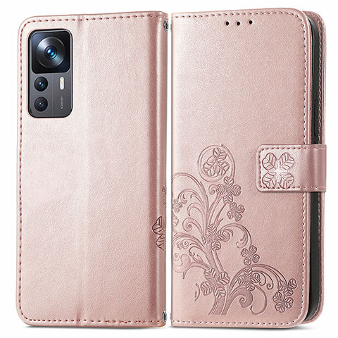 Funda de Cuero Cartera con Soporte Flores Carcasa para Xiaomi Mi 12T 5G Rosa