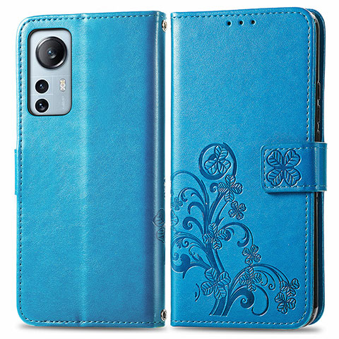 Funda de Cuero Cartera con Soporte Flores Carcasa para Xiaomi Mi 12X 5G Azul