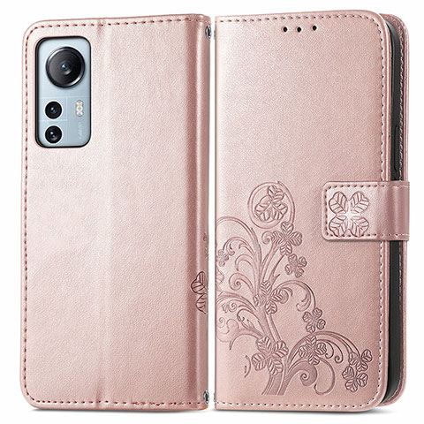 Funda de Cuero Cartera con Soporte Flores Carcasa para Xiaomi Mi 12X 5G Rosa