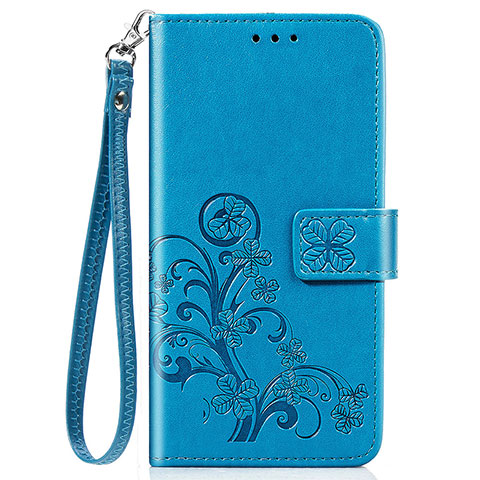 Funda de Cuero Cartera con Soporte Flores Carcasa S02D para Samsung Galaxy F41 Azul