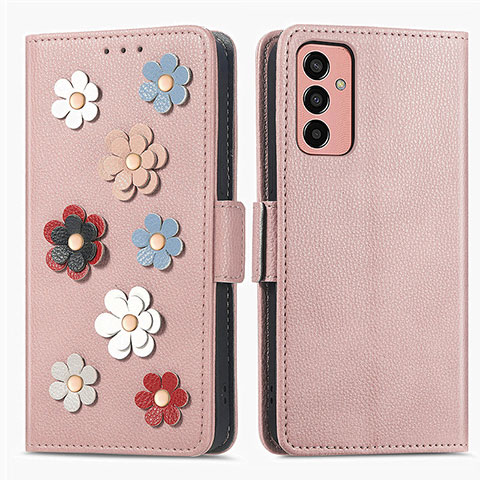 Funda de Cuero Cartera con Soporte Flores Carcasa S02D para Samsung Galaxy M13 4G Oro Rosa