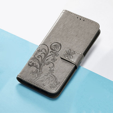 Funda de Cuero Cartera con Soporte Flores Carcasa S03D para Google Pixel 4a Gris