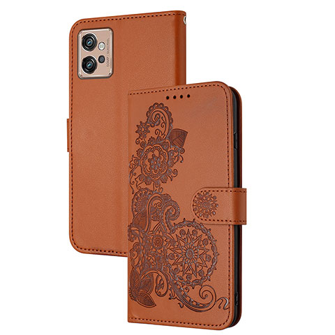 Funda de Cuero Cartera con Soporte Flores Carcasa Y01X para Motorola Moto G32 Marron