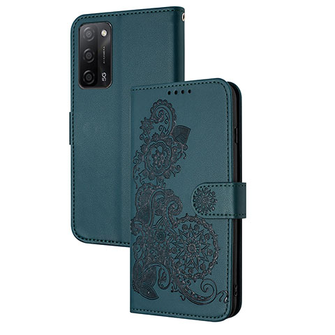 Funda de Cuero Cartera con Soporte Flores Carcasa Y01X para Oppo A55 5G Verde