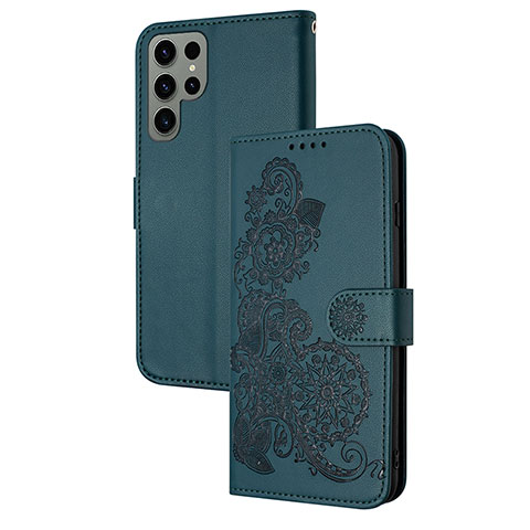 Funda de Cuero Cartera con Soporte Flores Carcasa Y01X para Samsung Galaxy S22 Ultra 5G Verde