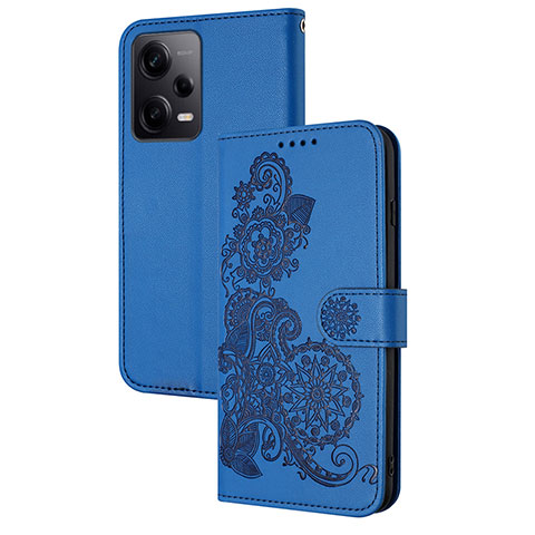 Funda de Cuero Cartera con Soporte Flores Carcasa Y01X para Xiaomi Redmi Note 12 Explorer Azul