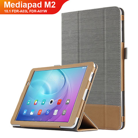 Funda de Cuero Cartera con Soporte L01 para Huawei MediaPad M2 10.1 FDR-A03L FDR-A01W Gris