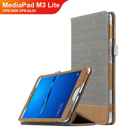 Funda de Cuero Cartera con Soporte L01 para Huawei MediaPad M3 Lite 8.0 CPN-W09 CPN-AL00 Gris