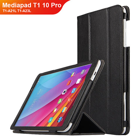 Funda de Cuero Cartera con Soporte L01 para Huawei Mediapad T1 10 Pro T1-A21L T1-A23L Negro