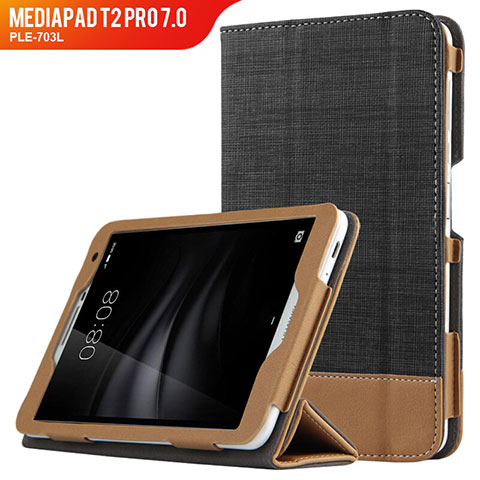 Funda de Cuero Cartera con Soporte L01 para Huawei MediaPad T2 Pro 7.0 PLE-703L Negro