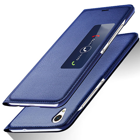 Funda de Cuero Cartera con Soporte L01 para Huawei P7 Dual SIM Azul