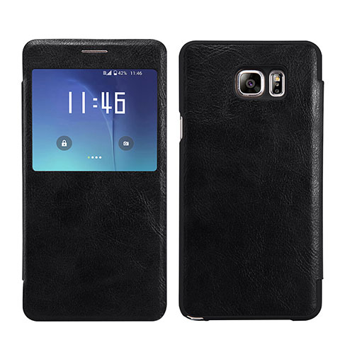 Funda de Cuero Cartera con Soporte L01 para Samsung Galaxy Note 5 N9200 N920 N920F Negro