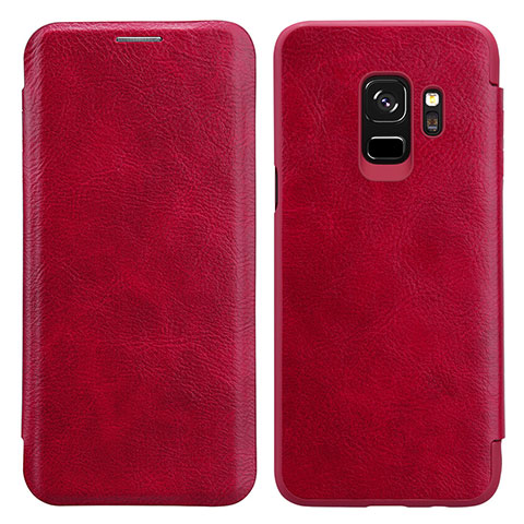 Funda de Cuero Cartera con Soporte L01 para Samsung Galaxy S9 Rojo