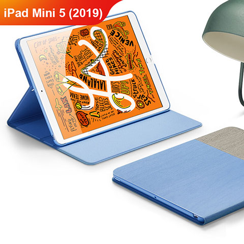 Funda de Cuero Cartera con Soporte L02 para Apple iPad Mini 5 (2019) Azul Cielo