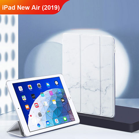 Funda de Cuero Cartera con Soporte L02 para Apple iPad New Air (2019) 10.5 Blanco