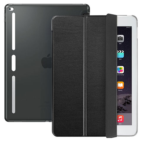 Funda de Cuero Cartera con Soporte L02 para Apple iPad Pro 12.9 Negro