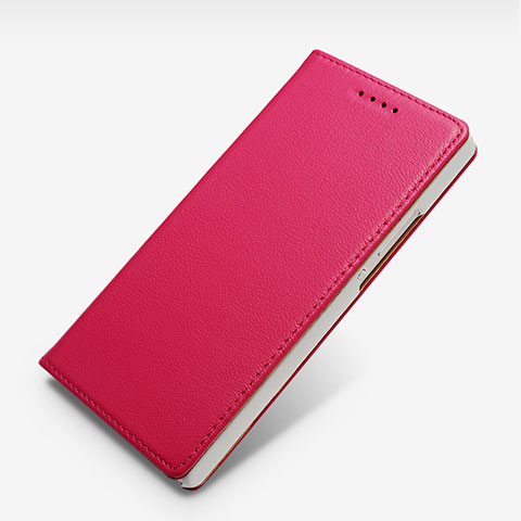 Funda de Cuero Cartera con Soporte L02 para Huawei Ascend P7 Rosa Roja