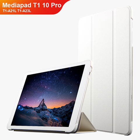 Funda de Cuero Cartera con Soporte L02 para Huawei Mediapad T1 10 Pro T1-A21L T1-A23L Blanco