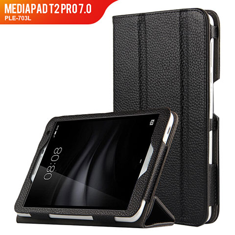 Funda de Cuero Cartera con Soporte L02 para Huawei MediaPad T2 Pro 7.0 PLE-703L Negro