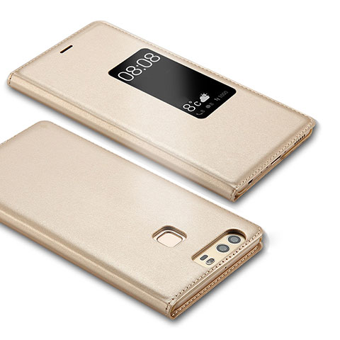 Funda de Cuero Cartera con Soporte L03 para Huawei P9 Plus Oro