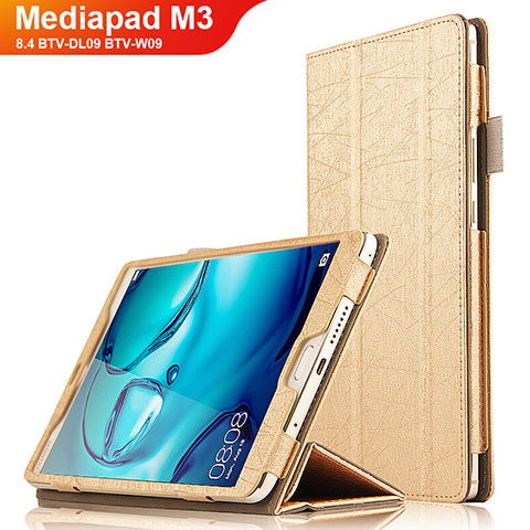 Funda de Cuero Cartera con Soporte L04 para Huawei Mediapad M3 8.4 BTV-DL09 BTV-W09 Oro