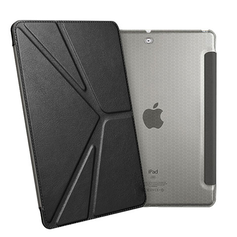 Funda de Cuero Cartera con Soporte L08 para Apple New iPad 9.7 (2017) Negro