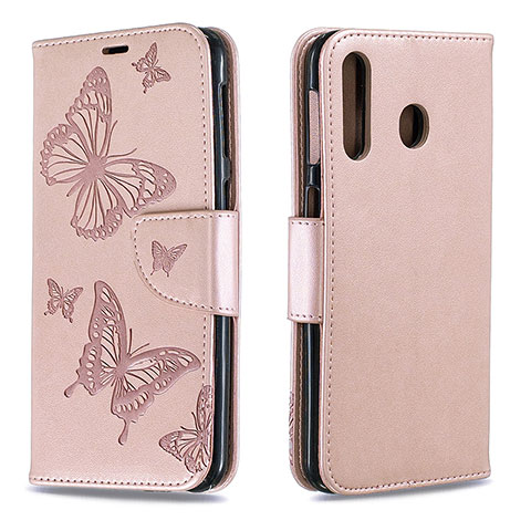 Funda de Cuero Cartera con Soporte Mariposa Carcasa B01F para Samsung Galaxy M30 Oro Rosa