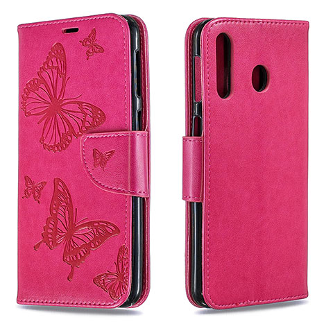 Funda de Cuero Cartera con Soporte Mariposa Carcasa B01F para Samsung Galaxy M30 Rosa Roja