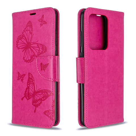 Funda de Cuero Cartera con Soporte Mariposa Carcasa B01F para Samsung Galaxy S20 Plus Rosa Roja