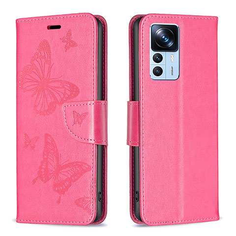 Funda de Cuero Cartera con Soporte Mariposa Carcasa B01F para Xiaomi Mi 12T 5G Rosa Roja