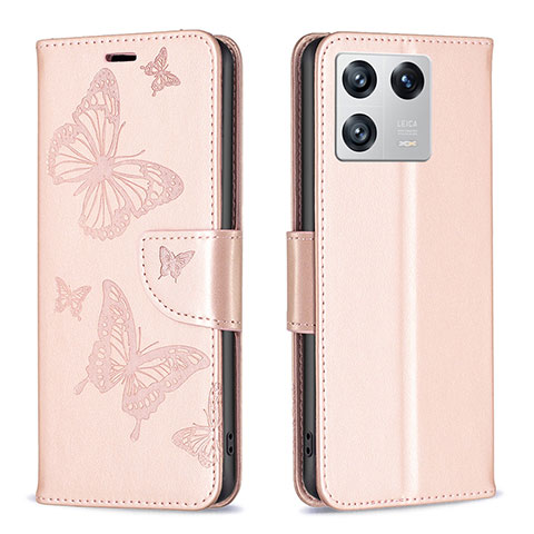 Funda de Cuero Cartera con Soporte Mariposa Carcasa B01F para Xiaomi Mi 13 Pro 5G Oro Rosa