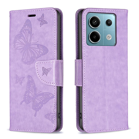 Funda de Cuero Cartera con Soporte Mariposa Carcasa B01F para Xiaomi Redmi Note 13 Pro 5G Purpura Claro