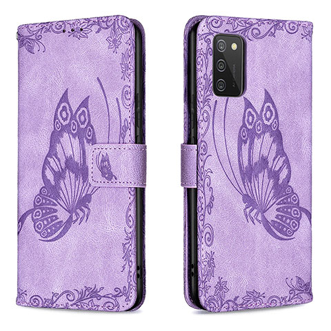 Funda de Cuero Cartera con Soporte Mariposa Carcasa B02F para Samsung Galaxy M02s Purpura Claro