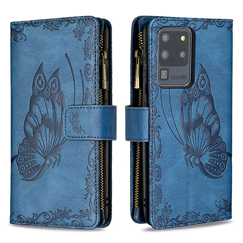 Funda de Cuero Cartera con Soporte Mariposa Carcasa B03F para Samsung Galaxy S20 Ultra 5G Azul