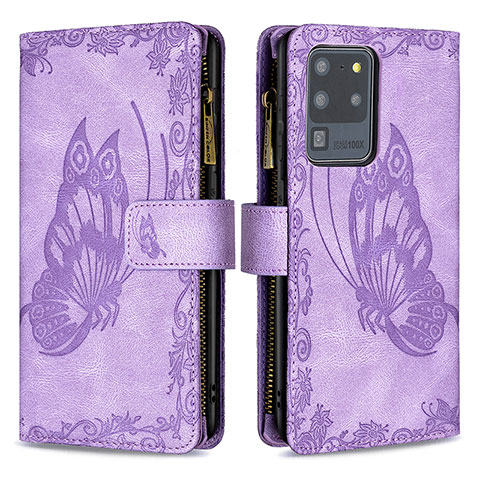 Funda de Cuero Cartera con Soporte Mariposa Carcasa B03F para Samsung Galaxy S20 Ultra Purpura Claro