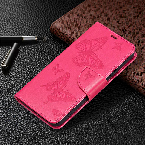 Funda de Cuero Cartera con Soporte Mariposa Carcasa B13F para Samsung Galaxy S22 5G Rosa Roja
