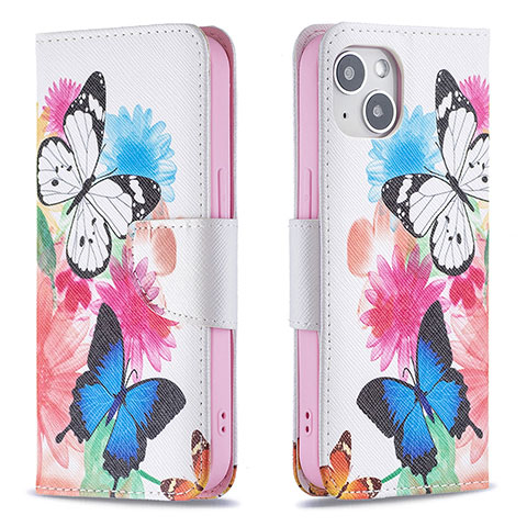Funda de Cuero Cartera con Soporte Mariposa Carcasa L01 para Apple iPhone 13 Mini Rosa