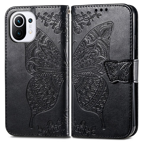 Funda de Cuero Cartera con Soporte Mariposa Carcasa L02 para Xiaomi Mi 11 5G Negro