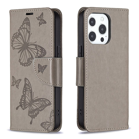 Funda de Cuero Cartera con Soporte Mariposa Carcasa L09 para Apple iPhone 13 Pro Max Gris Oscuro