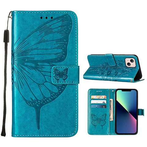 Funda de Cuero Cartera con Soporte Mariposa Carcasa L10 para Apple iPhone 14 Azul
