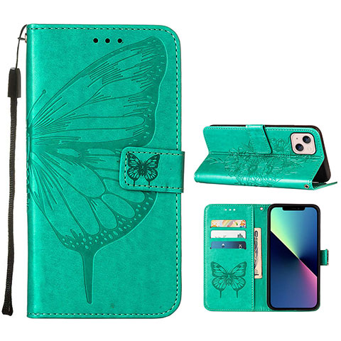 Funda de Cuero Cartera con Soporte Mariposa Carcasa L10 para Apple iPhone 14 Plus Verde