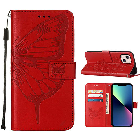 Funda de Cuero Cartera con Soporte Mariposa Carcasa L10 para Apple iPhone 14 Rojo