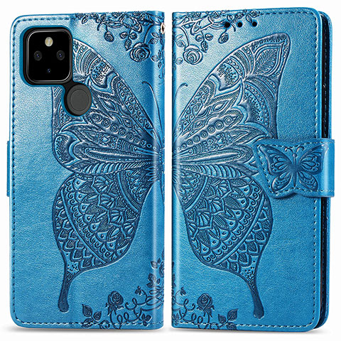 Funda de Cuero Cartera con Soporte Mariposa Carcasa para Google Pixel 5 Azul